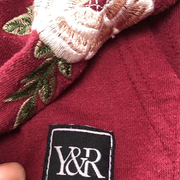 Y&R Reckless burgundy hoodie  with Floral embellishments on hood and sleeves - Picture 3 of 8